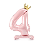 Balónek číslo 4 stojící růžový s korunkou 84 cm